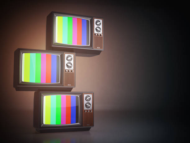 istock Stack of vintage tv set. Television background. 856226566