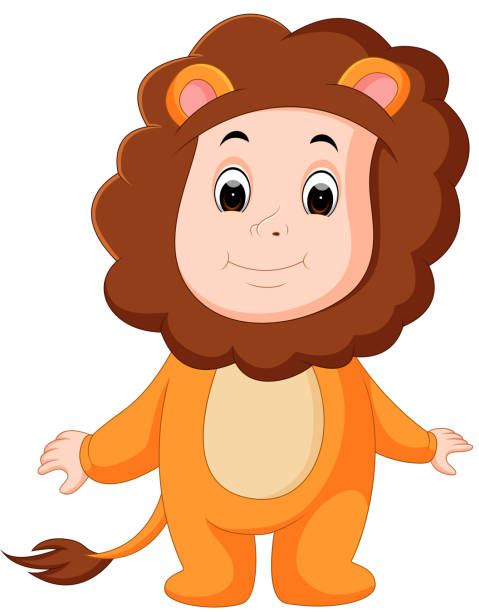 niedliche baby anzug löwe - costume halloween lion baby stock-grafiken, -clipart, -cartoons und -symbole