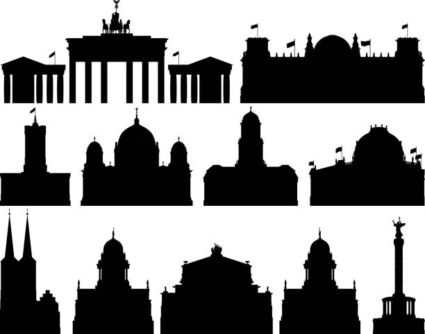 ilustrações de stock, clip art, desenhos animados e ícones de berlin buildings - berlin germany skyline silhouette brandenburg gate
