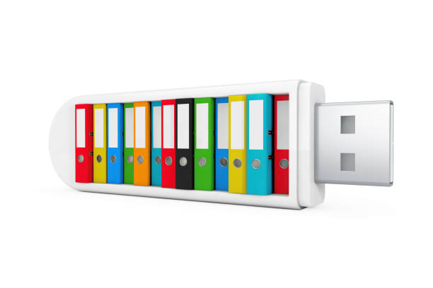 istock Computer Business Concept. Colorful Office Folders in USB Flash Drive. 3d Rendering 856242728
