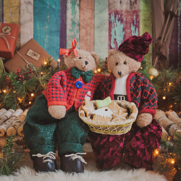 istock Lovers of vintage bears Christmas background 856246652