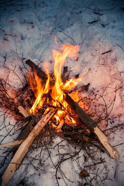 istock Close-up bonfire on snow at winter night. 856246668