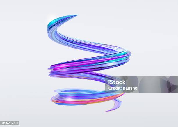3d Abstract Brush Stroke Trendy Colorful Paint Splash Glossy Candy Colors Liquid Spiral Ribbon Wave In Motion On Isolated Background Pink Blue Purple Ink Design For Wallpaper Advertising Banner Poster Stock Photo - Download Image Now