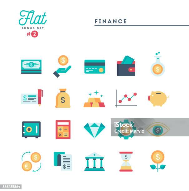 Finanzen Geld Bankwesen Und Mehr Flache Icons Set Stock Vektor Art und mehr Bilder von Icon