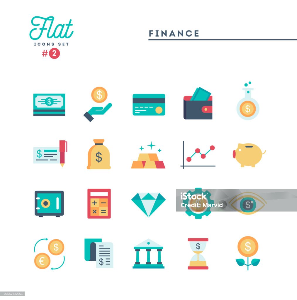 금융, 돈, 은행 등, 평면 아이콘을 설정 - 로열티 프리 아이콘 벡터 아트