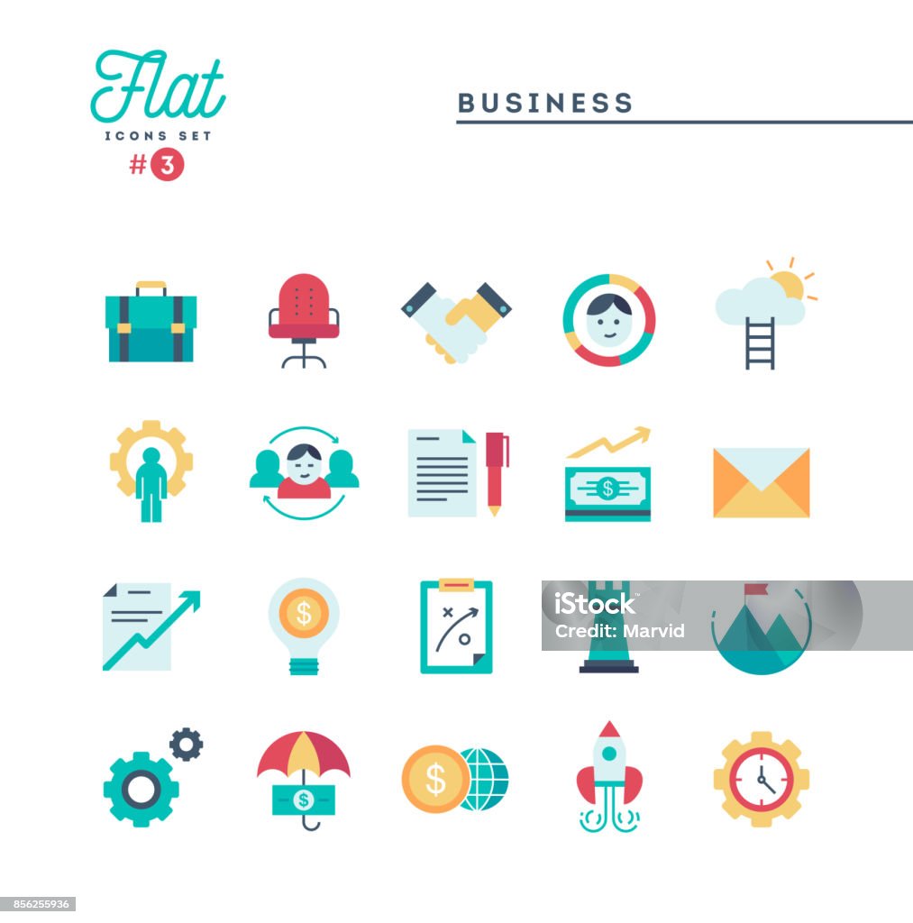 Business, flat icons set, vector illustration Flat Design stock vector