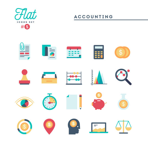 Accounting, paperwork, statistics and more, thin line icons set Accounting, paperwork, statistics and more, thin line icons set, vector illustration flat calendar icon stock illustrations