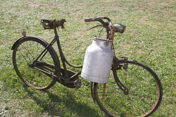istock old bicycle with aluminum milk bin to carry milk 856256116