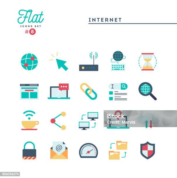 인터넷 글로벌 네트워크 클라우드 컴퓨팅 무료 Wifi 등 평면 아이콘을 설정 아이콘에 대한 스톡 벡터 아트 및 기타 이미지 - 아이콘, 플랫 디자인, 연결