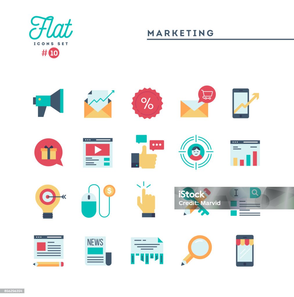 Digital marketing, online business, target audience, pay per click and more, flat icons set Digital marketing, online business, target audience, pay per click and more, flat icons set, vector illustration Icon Symbol stock vector