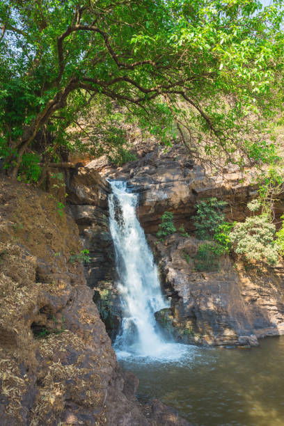 Arvalem waterfall in March. Goa. India stock photo