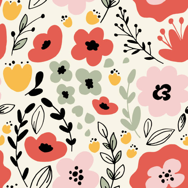 ilustrações de stock, clip art, desenhos animados e ícones de fantasy flowers seamless pattern - 1474