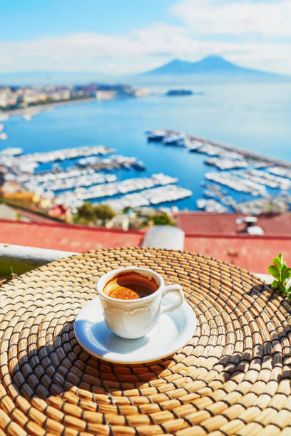 istock Cup of coffee with view on Vesuvius mount in Naples 856270572