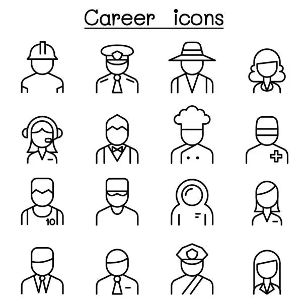 Vector illustration of Career, Occupation, Profession icon set in thin line style