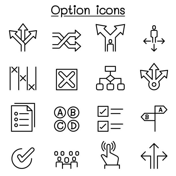 illustrazioni stock, clip art, cartoni animati e icone di tendenza di icona dell'opzione impostata in stile linea sottile - version 3 immagine