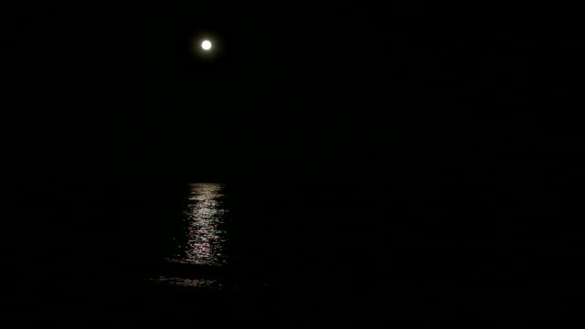 Ful moon and moonbeam in sea at night.