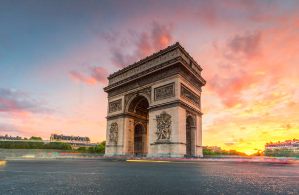 Arc de Triomphe in Paris the landmark of Paris, France in the evening Paris Right Bank stock pictures, royalty-free photos & images