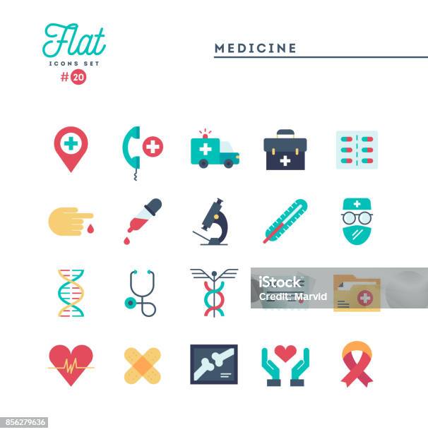 医学医療緊急薬理学および詳細フラット アイコン セット - アイコンのベクターアート素材や画像を多数ご用意 - アイコン, ヘルスケアと医療, 色