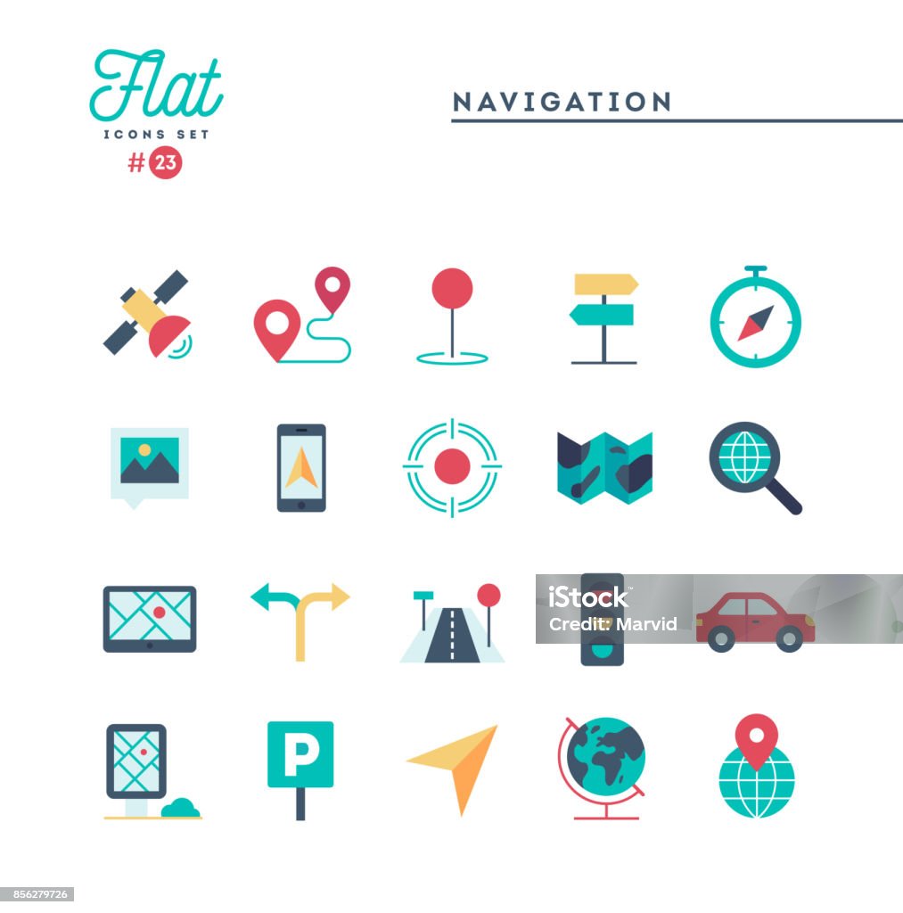 Navigation, direction, maps, traffic and more, flat icons set Navigation, direction, maps, traffic and more, flat icons set, vector illustration Icon Symbol stock vector