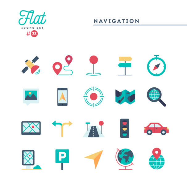 Navigation, direction, maps, traffic and more, flat icons set Navigation, direction, maps, traffic and more, flat icons set, vector illustration flat design icons stock illustrations