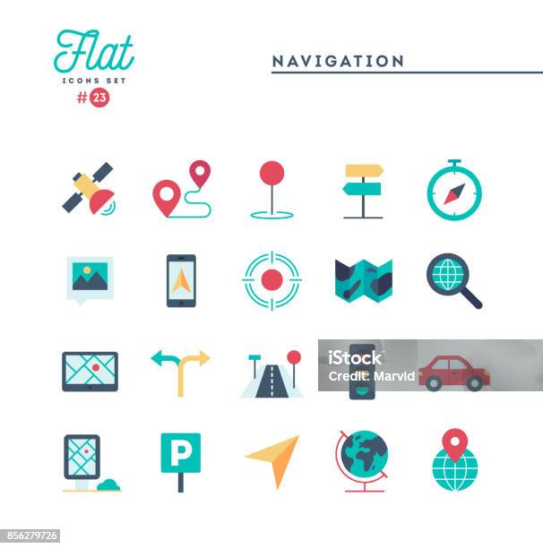 Navigation Direction Maps Traffic And More Flat Icons Set Stock Illustration - Download Image Now