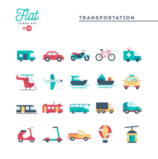 Transportation and vehicles, flat icons set Transportation and vehicles, flat icons set, vector illustration land vehicle illustrations stock illustrations