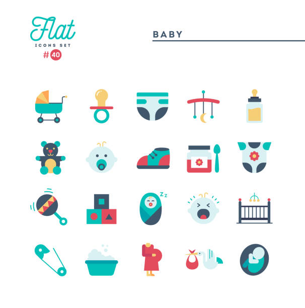 illustrations, cliparts, dessins animés et icônes de bébé, grossesse, naissance, jouets et jeu d’icônes plus, plat - baby vector bathtub child