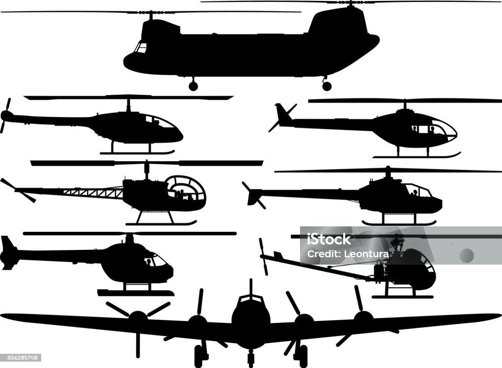 Helicopters Helicopters. All silhouettes are professionally traced from various high quality photos with no auto trace. Chinook - Dog stock vector