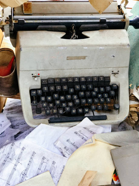 istock Old retro unnecessary faulty typewriter, professional writer equipment 856310650