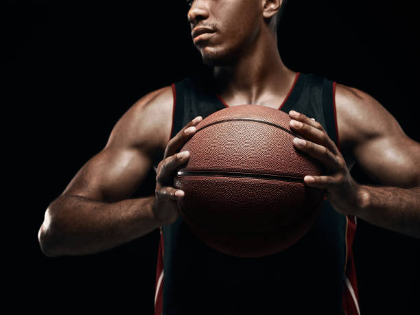 istock The african man basketball player standing with ball 856312126