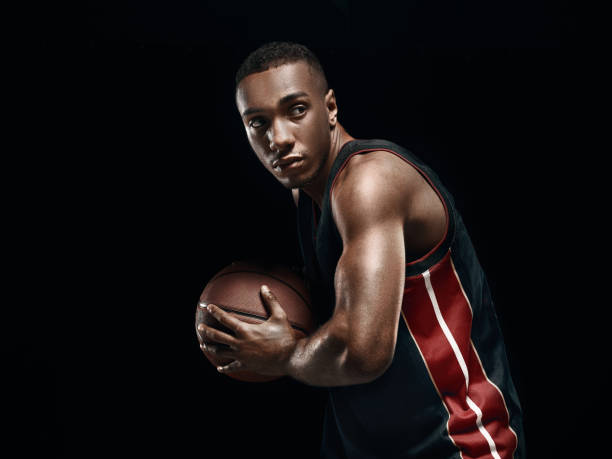 istock The african man basketball player standing with ball 856312280