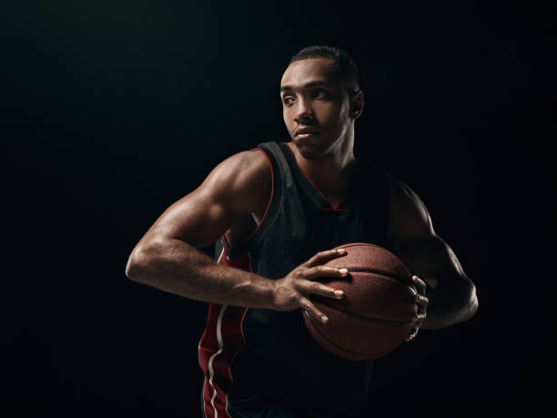 istock The african man basketball player standing with ball 856314820