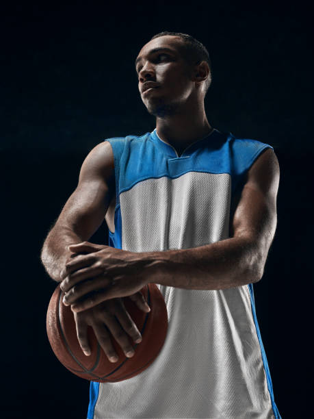 istock The african man basketball player standing with ball 856314974