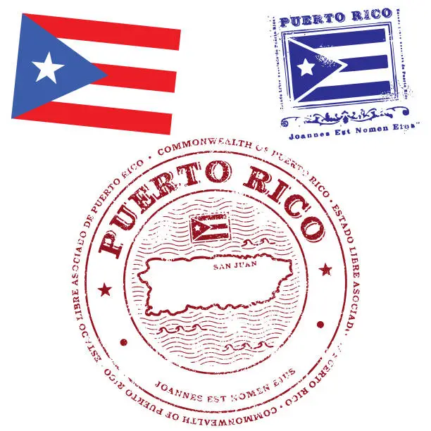 Vector illustration of Puerto Rico Flag and stamps