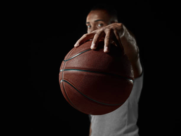 istock The african man basketball player standing with ball 856318066