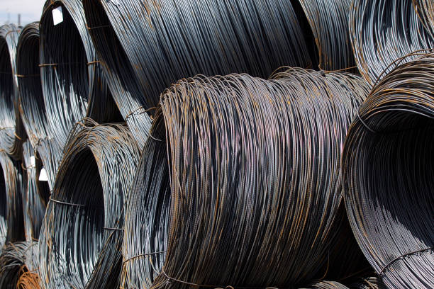 istock Thin metal reinforcement wound into bays at the metal products warehouse 856331322