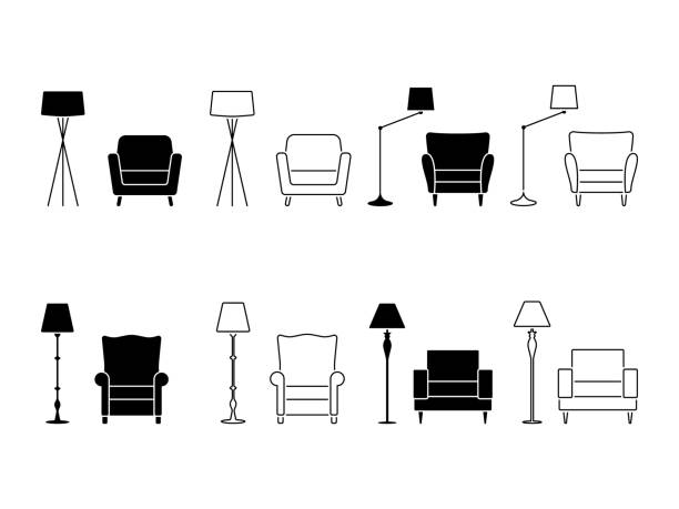 illustrations, cliparts, dessins animés et icônes de ensemble de fauteuil icône. illustration du pictogramme de salon blanc - fauteuil