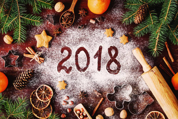 istock 2018 Happy New Year Merry Christmas Decorations Background 856342584