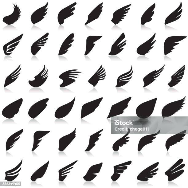 Wings Vector Set Of Icons Stock Illustration - Download Image Now - Animal Wing, Bird, Icon Symbol
