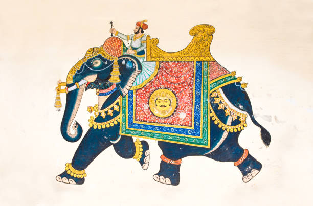 City Palace Painting Wallpainting of elephant in city palace udaipur rajasthan india maharadja stock pictures, royalty-free photos & images