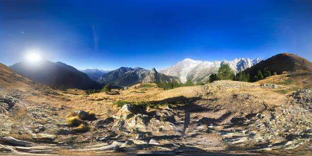 Mountain view 360 panorama in european alps stock photo