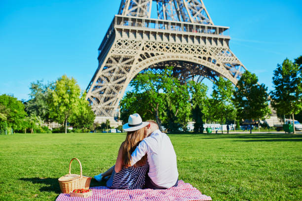 istock Romantic couple having picnic together in Paris 856363114