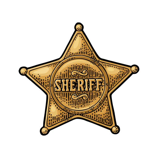 Sheriff star. Vintage color vector engraving illustration Sheriff star. Vintage color vector engraving illustration for western poster, web, police badge. Isolated on white background. police badge illustrations stock illustrations