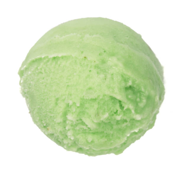 istock Green tea or pistachio ice cream ball isolated on white background, top view 856372768