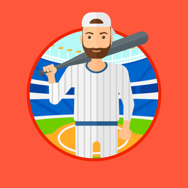 ilustraciones, imágenes clip art, dibujos animados e iconos de stock de jugador de béisbol con el bat - baseball baseball bat baseballs baseball diamond