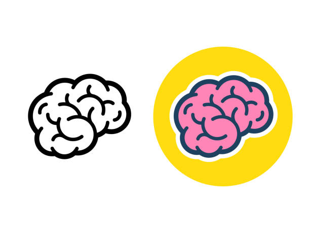 Brain icon illustration Stylized brain icon or logo, black line and color. Simple flat cartoon style human brain vector illustration. brain stock illustrations