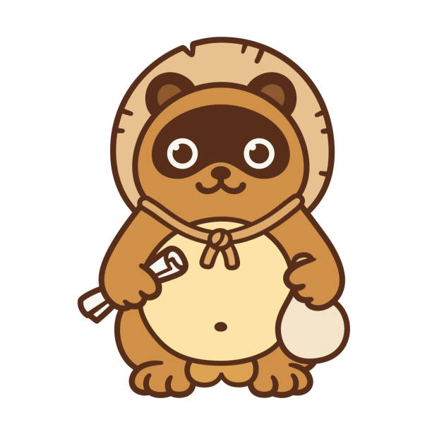 симпатичный тануки, символ японии - raccoon dog stock illustrations