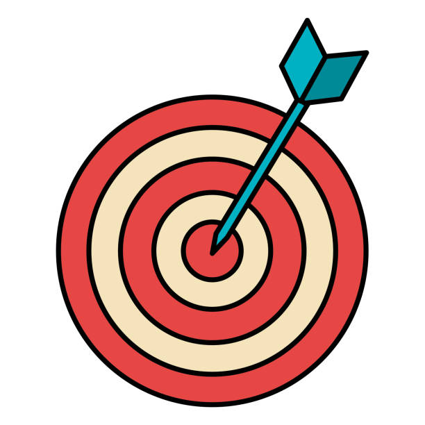 ilustrações, clipart, desenhos animados e ícones de alvo com o ícone de seta isolado - dart target darts penetrating