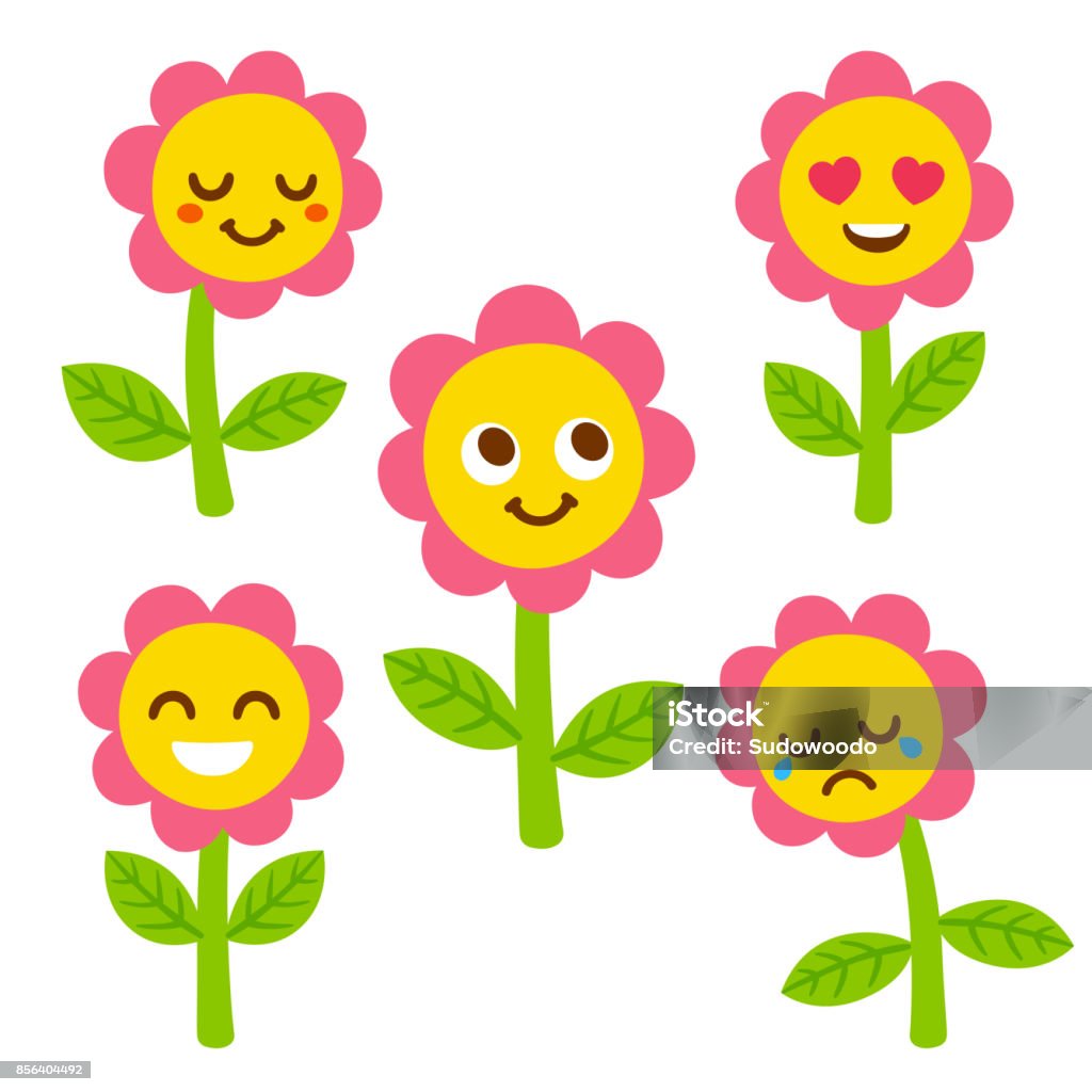 Cute Flower Faces Stock Illustration - Download Image Now - Flower,  Anthropomorphic Face, Sadness - iStock