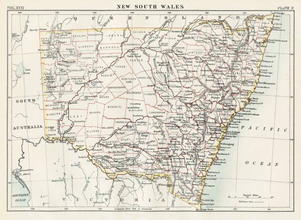 New South Wales map 1884 Encyclopedia Britannica 9th Edition New York Charles Scribners and Sonsl 1884 Vol XVII new south wales stock illustrations